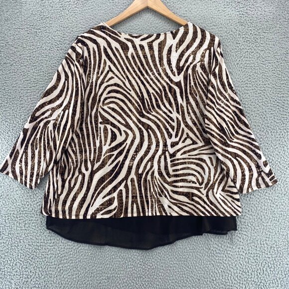 Chicos Top Womens 3 US Extra Large Brown Animal Print Easywear 3/4 Sleeve Knit - Picture 3 of 10